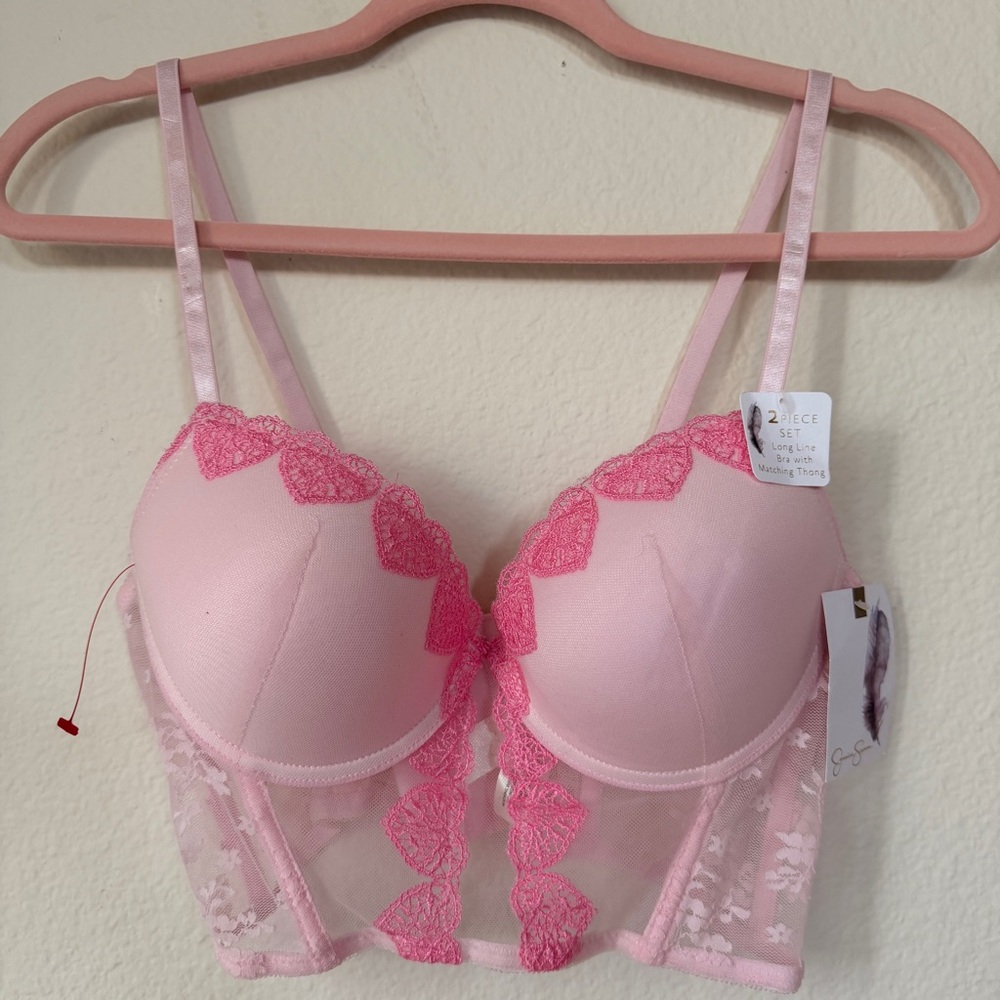 NWT Pink Lace Longline Bra Set Jessica Simpson Coquette Y2K Lingerie‎ Fairy